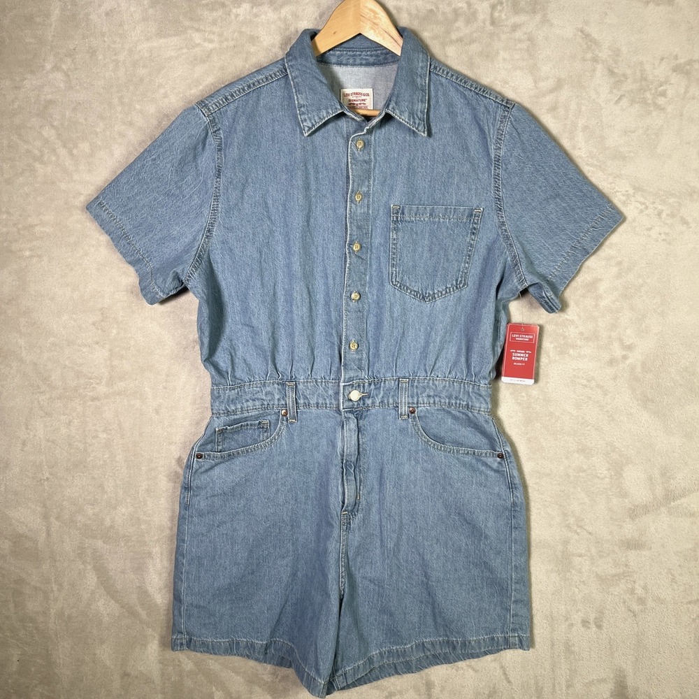 Levi's Signature Vintage Style Summer L Romper Denim Shorts Western Cowgirl NWT